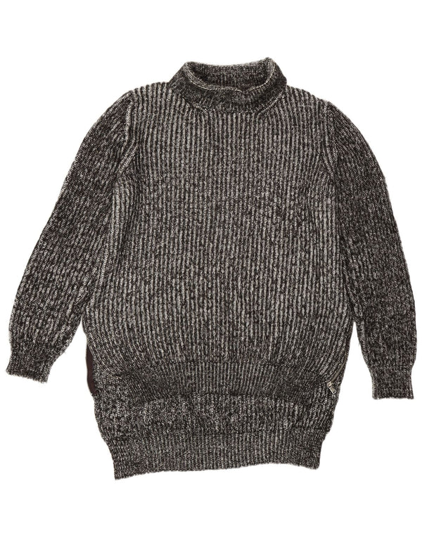 Zara Womens Longline Roll Neck Jumper Sweater UK 14 Medium Grey Flecked
