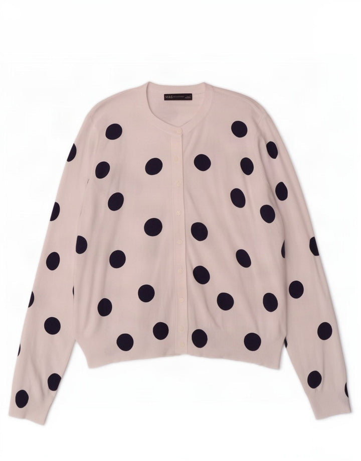 Marks & Spencer Dame Cardigan Sweater UK 18 XL Hvid Geometrisk
