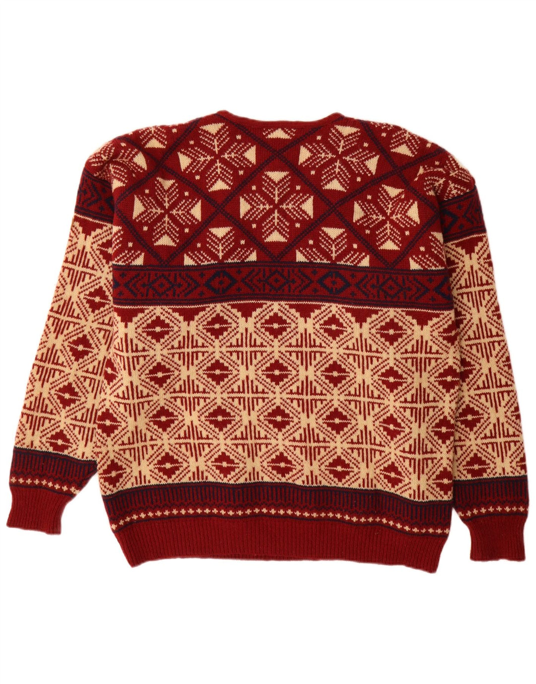 Sondre Herre Crew Neck Jumper Sweater Large Red Fair Isle Wool