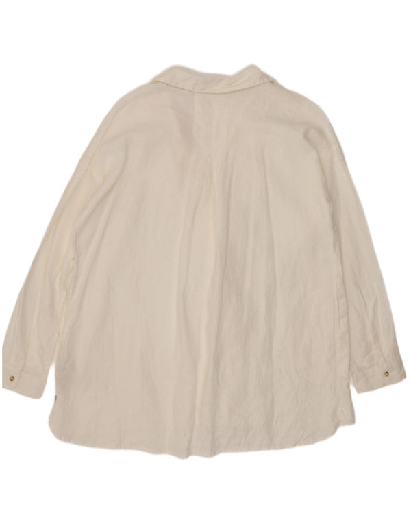 Fat Face Dame Loose Fit Pullover Shirt UK 14 Large White Linen