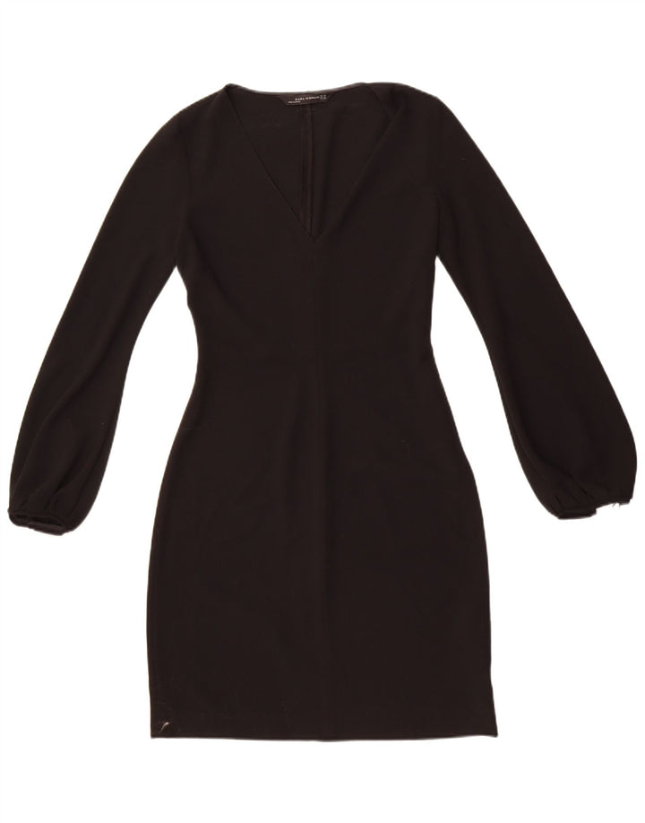 Zara Dame Langærmet Skede Kjole UK 6 XS Sort Polyester