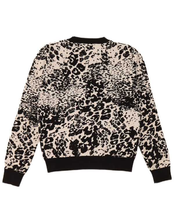 Diesel Dame Crew Neck Jumper Sweater UK 10 Small Black Animal Print