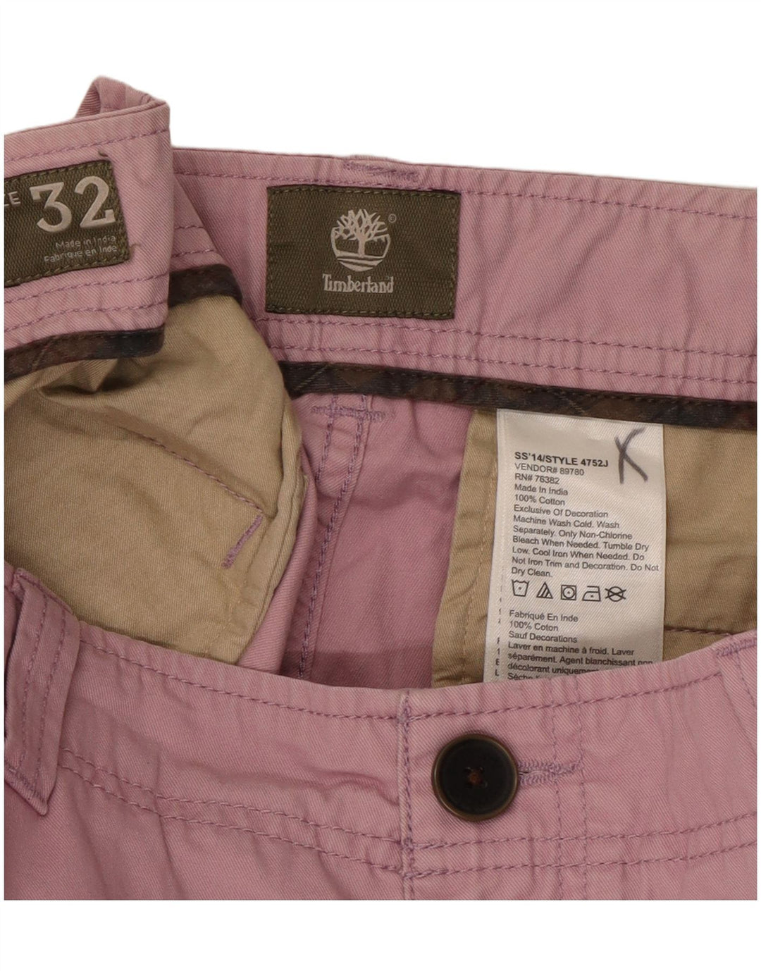 Timberland Herre Chino Shorts W32 Medium Pink Bomuld