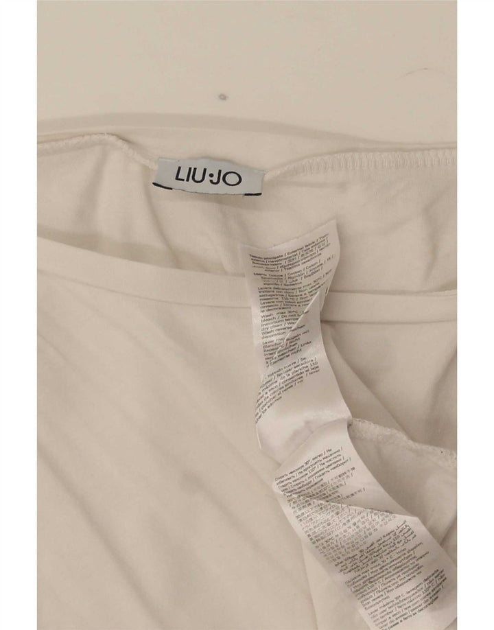 Liu Jo Grafisk T-Shirt Top UK 14 Medium Hvid Bomuld