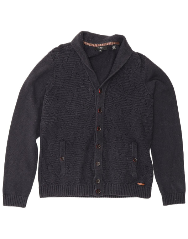Ted Baker Herre Cardigan Sweater Størrelse 4 Large Marineblå Bomuld