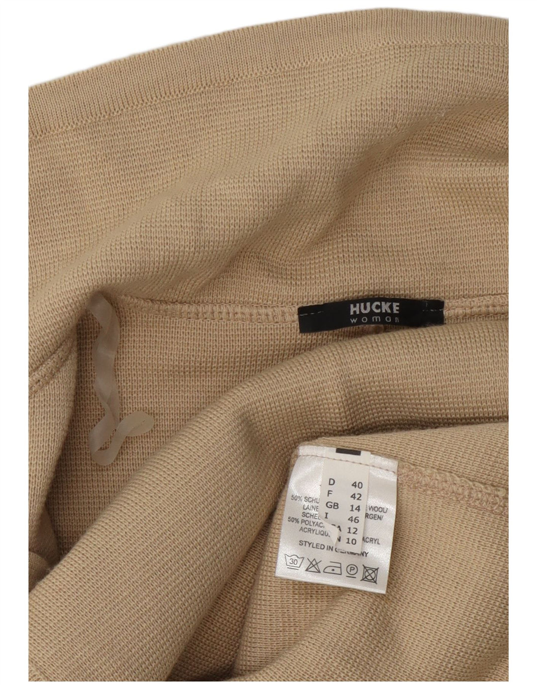 Hucke Dame 2 Button Knit Blazer Jacket UK 14 Stor Beige Uld