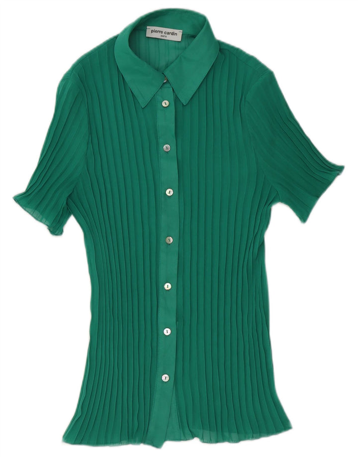 PIERRE CARDIN Womens Short Sleeve Shirt Blouse UK 14 Medium Green