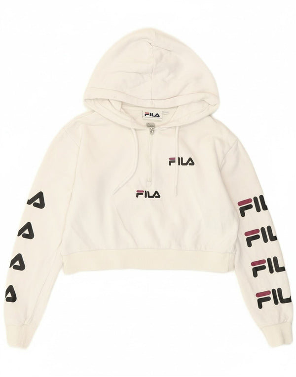 Fila Womens Crop Graphic Oversized Hoodie Jumper UK 4 XS Hvid Bomuld