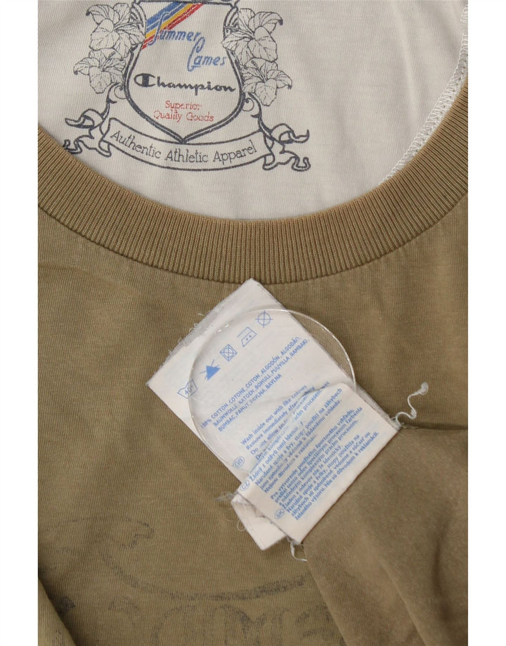 Champion Herre Hawaii Grafisk T-Shirt Top Medium Khaki Bomuld