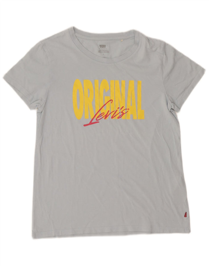 Levi's Grafisk T-shirt top til kvinder UK 12 Mellemblå bomuld