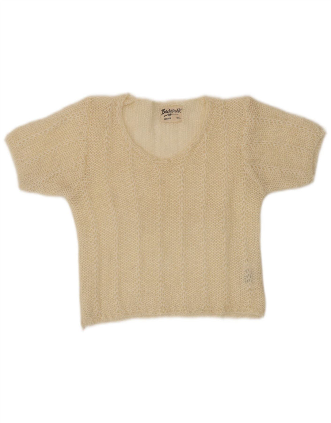 VINTAGE Womens Crop Boat Neck Jumper Sweater UK 12 Medium Beige