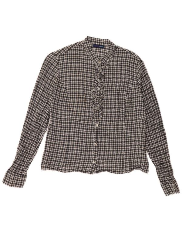 Trussardi Jeans Dame flæse foran skjorte UK 14 Stor sort ternet bomuld