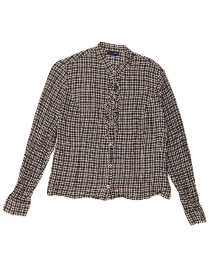 Trussardi Jeans Dame flæse foran skjorte UK 14 Stor sort ternet bomuld