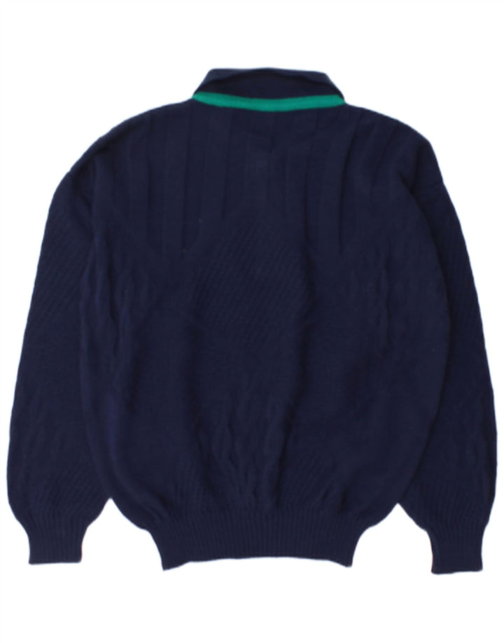 Vintage herre polo hals sweater stor marineblå uld