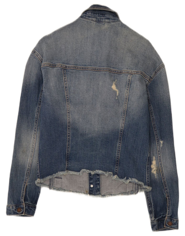 Hollister Dame Distressed Denim Jacket UK 6 XS Blue Cotton