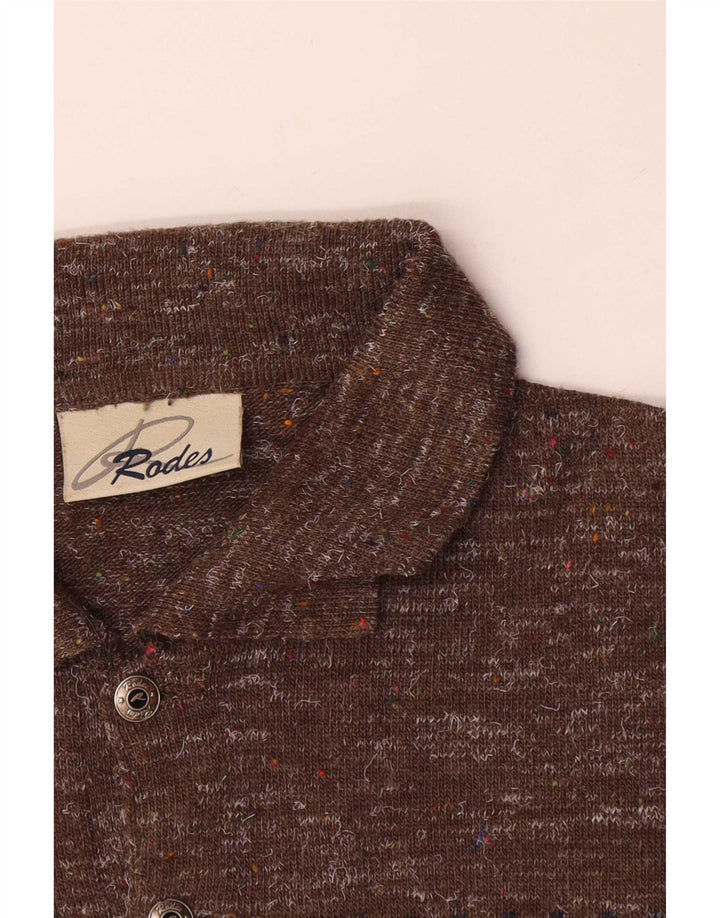 Rodes Herre Polo Neck Jumper Sweater Stor Brun Stribet Uld