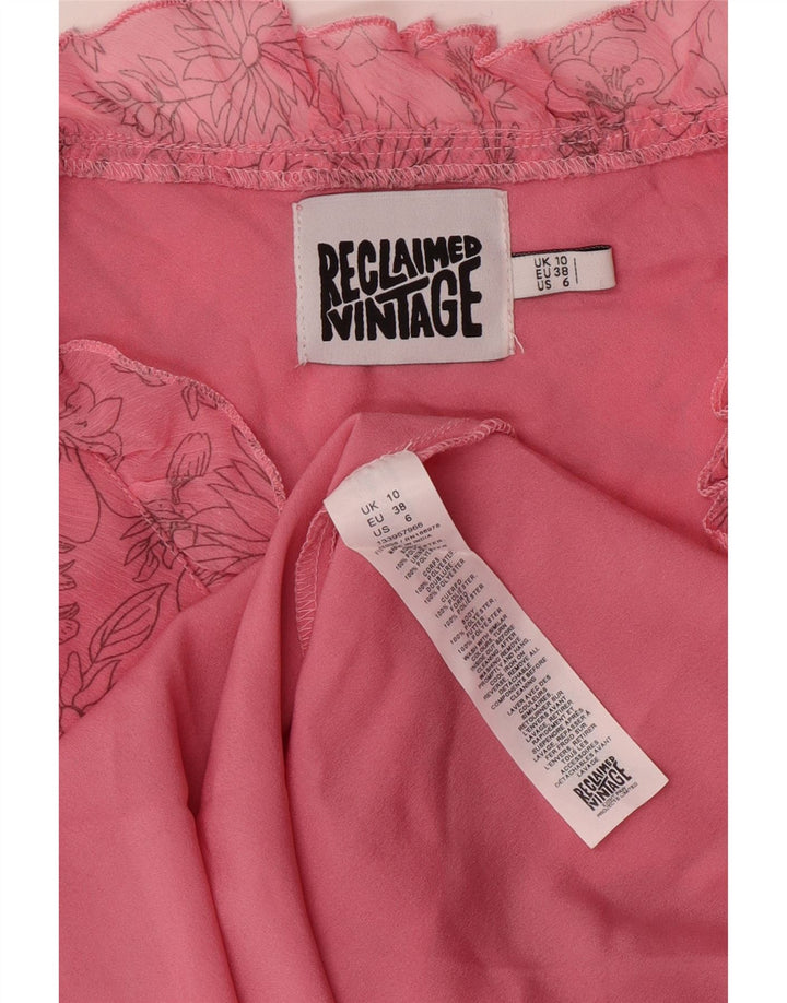 Vintage Kvinders Ærmeløs A-Line Kjole UK 10 Small Pink Floral Polyester