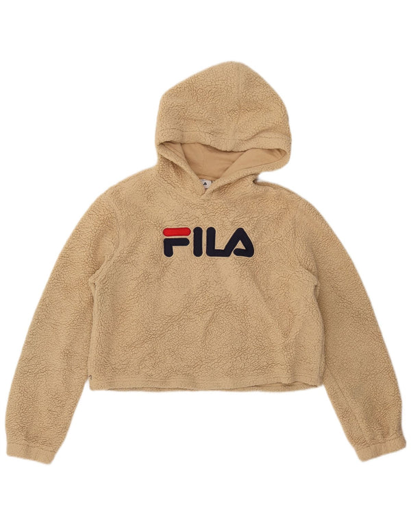 FILA Womens Crop Graphic Fleece Jumper UK 16 Large Beige Polyester