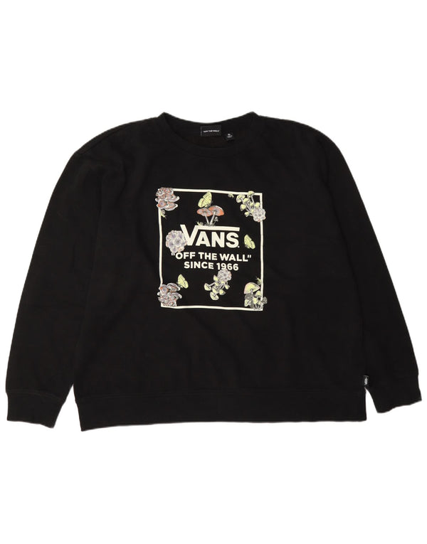 Vans Dame Grafisk Sweatshirt Jumper UK 18 XL Sort Blomsterbomuld