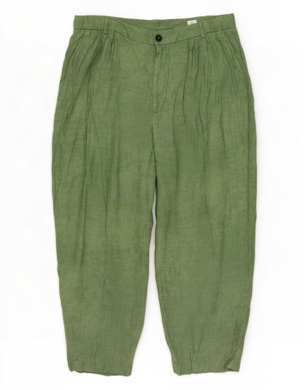 Zara Dame Højtaljede Cropped Bukser XL W32 L24 Grøn Ramie