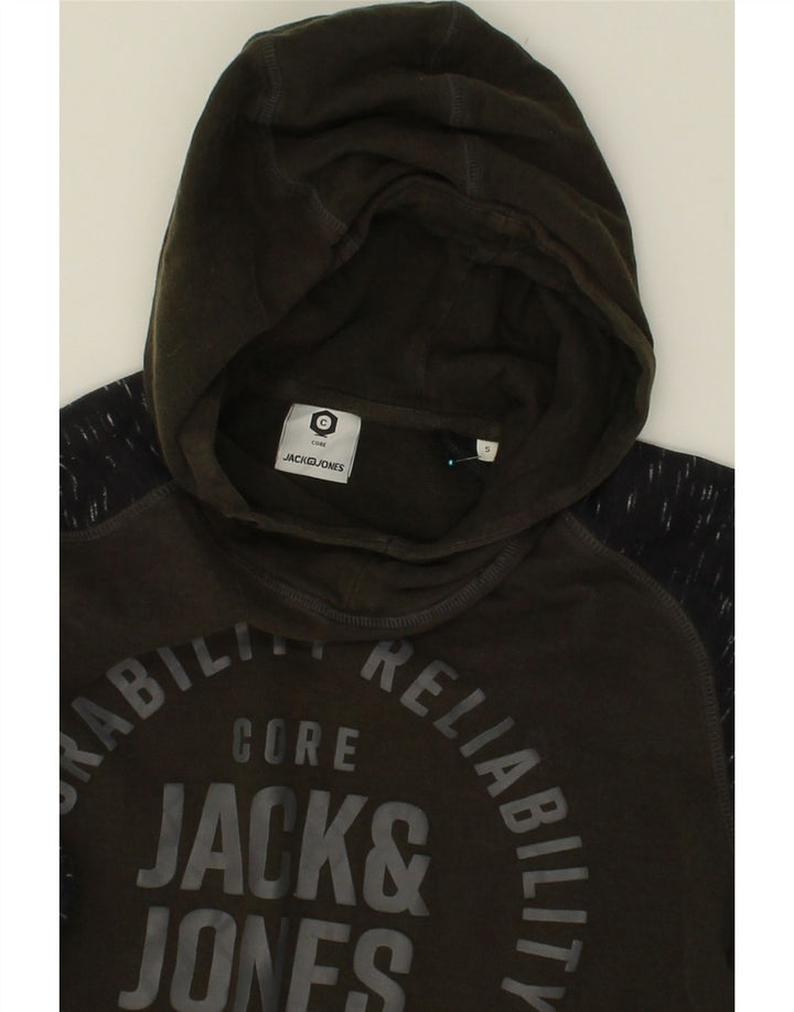 JACK & JONES Mens Core Graphic Hoodie Jumper Small Green Colourblock Vintage Jack & Jones and Second-Hand Jack & Jones from Messina Hembry 