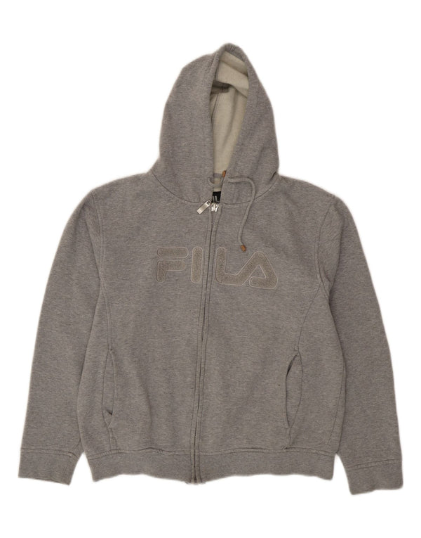 Fila Womens Graphic Zip Hoodie Sweater UK 16 Large Grey Flecked Cotton