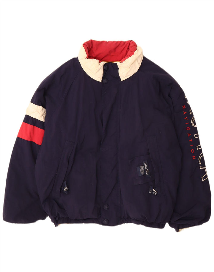 Nautica Herre grafisk vendbar polstret jakke UK 40 Stor blå nylon