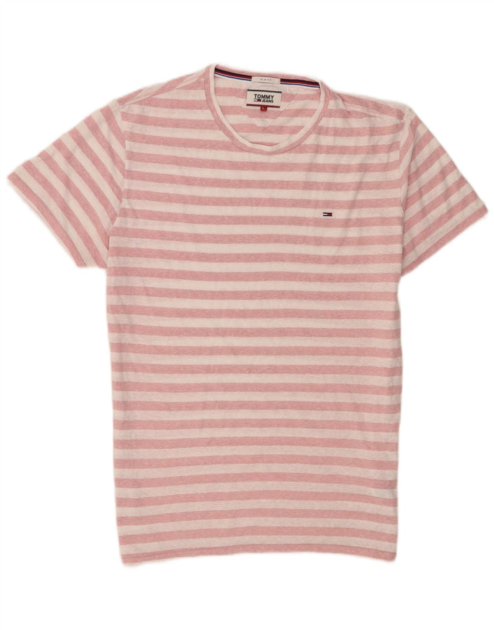 Tommy Hilfiger Herre T-Shirt Top Stor Pink Stribet Polyester