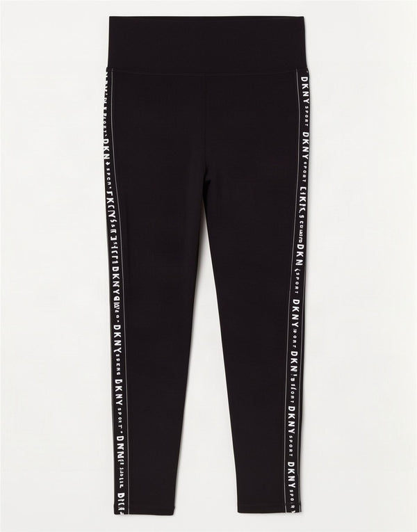 Dkny Dame Grafiske Leggings UK 14 Medium Sort Bomuld