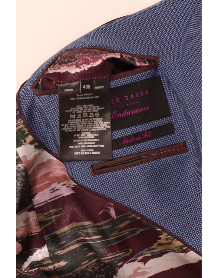 TED BAKER Herre Modern Fit 2 Button Blazer Jacket UK 40 Large Blue Spotted