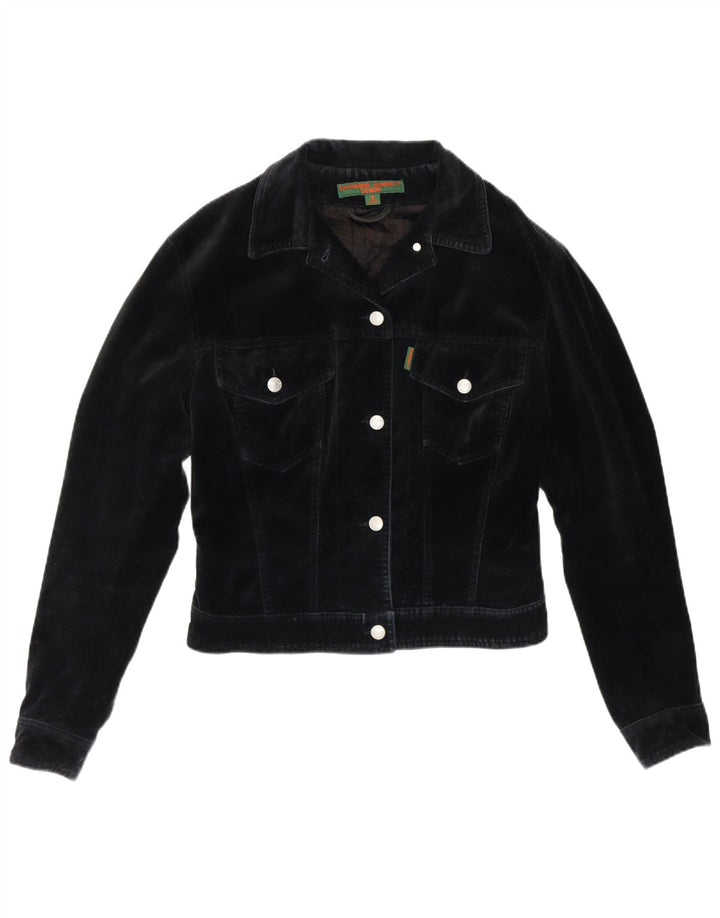 Katharine Hammett Dame Crop Bomber Jacket UK 8 Small Navy Blue Cotton