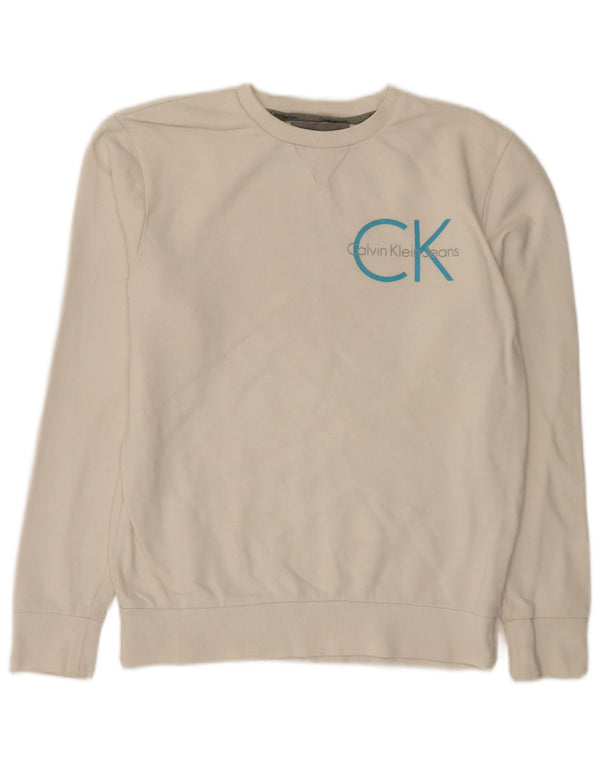 Calvin Klein Jeans Herre Grafisk Sweatshirt Jumper Lille Hvid Bomuld