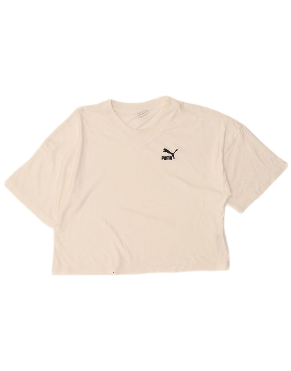 Puma Dame Oversized Crop T-Shirt Top UK 6 XS Hvid Bomuld