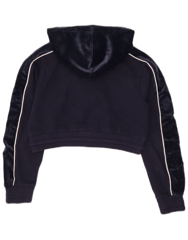 Fila Womens Crop Graphic Hoodie Jumper UK 6 XS Marineblå Bomuld