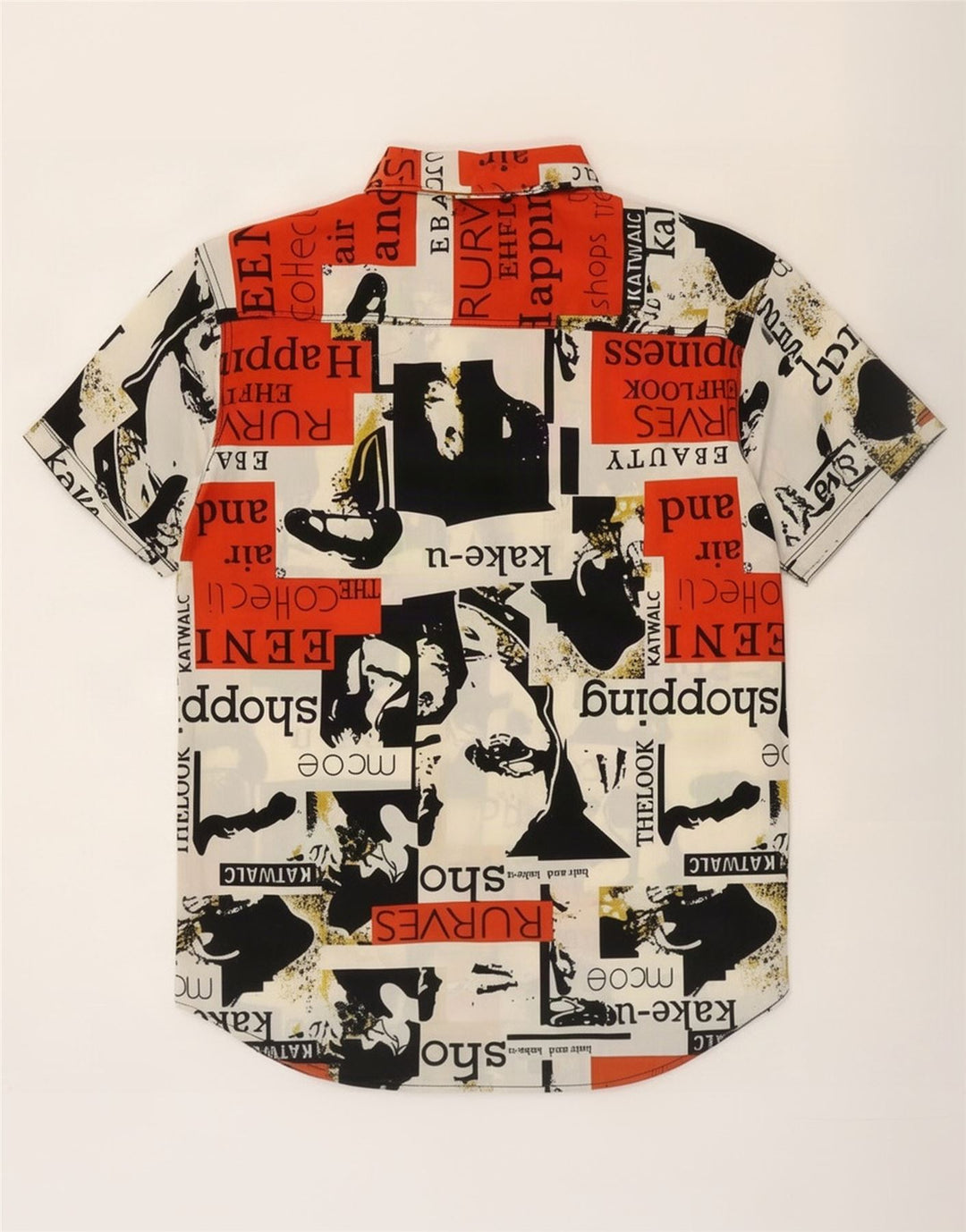 Vintage Herre grafisk kortærmet skjorte Stor flerfarvet patchwork