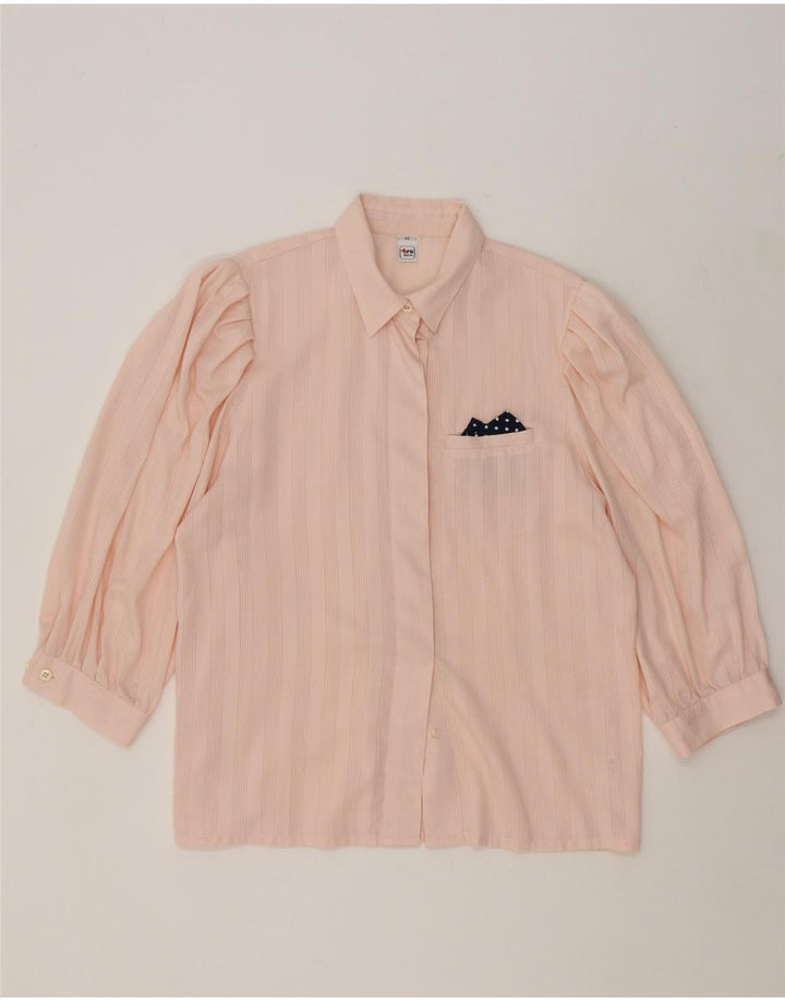 VINTAGE Womens 3/4 Sleeve Shirt Blouse EU 40 Medium Pink Striped Polyester Vintage Vintage and Second-Hand Vintage from Messina Hembry 