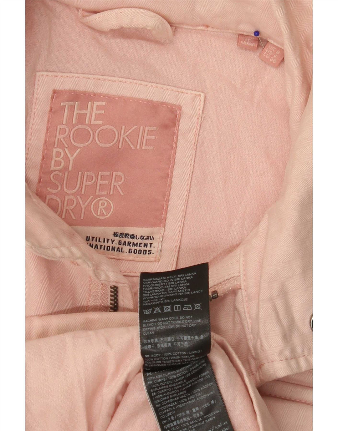 Superdry hættejakke til kvinder UK 8 Lille lyserød sildebensbomuld