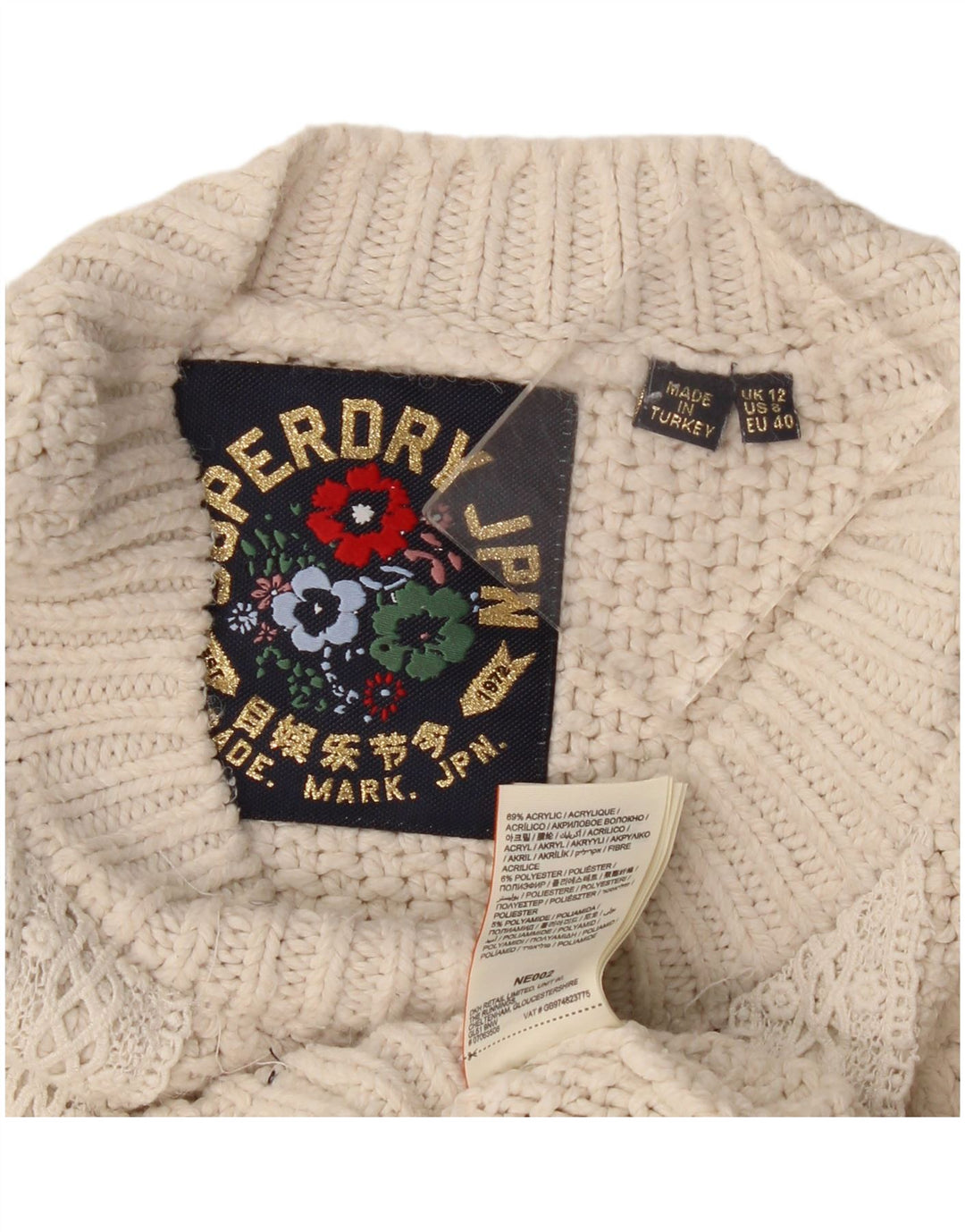 Superdry dametrøje med rund hals i overstørrelse UK 12 Medium Off White
