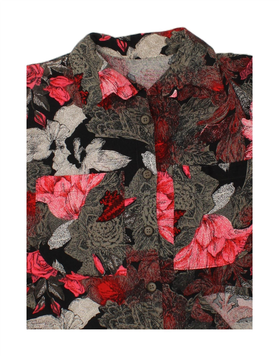 VINTAGE Womens Short Sleeve Shirt UK 12 Medium Red Floral Vintage Vintage and Second-Hand Vintage from Messina Hembry 