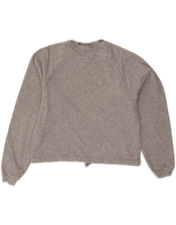 Champion Womens Crop Sweatshirt Jumper UK 10 Small Grey Bomuld