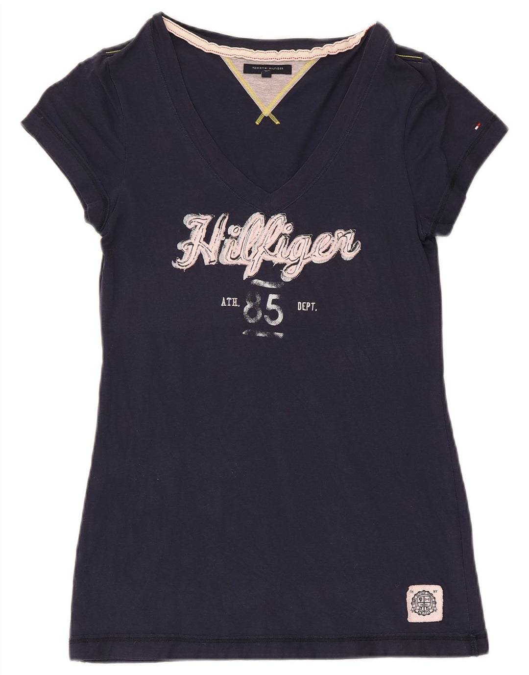 TOMMY HILFIGER Grafisk T-shirt top til kvinder UK 12 Mellem marineblå bomuld