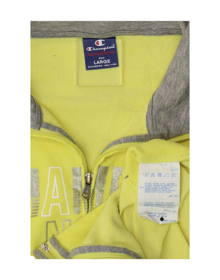 CHAMPION Womens Graphic Tracksuit Top Jacket UK 16 Large Yellow Cotton Vintage Champion and Second-Hand Champion from Messina Hembry 