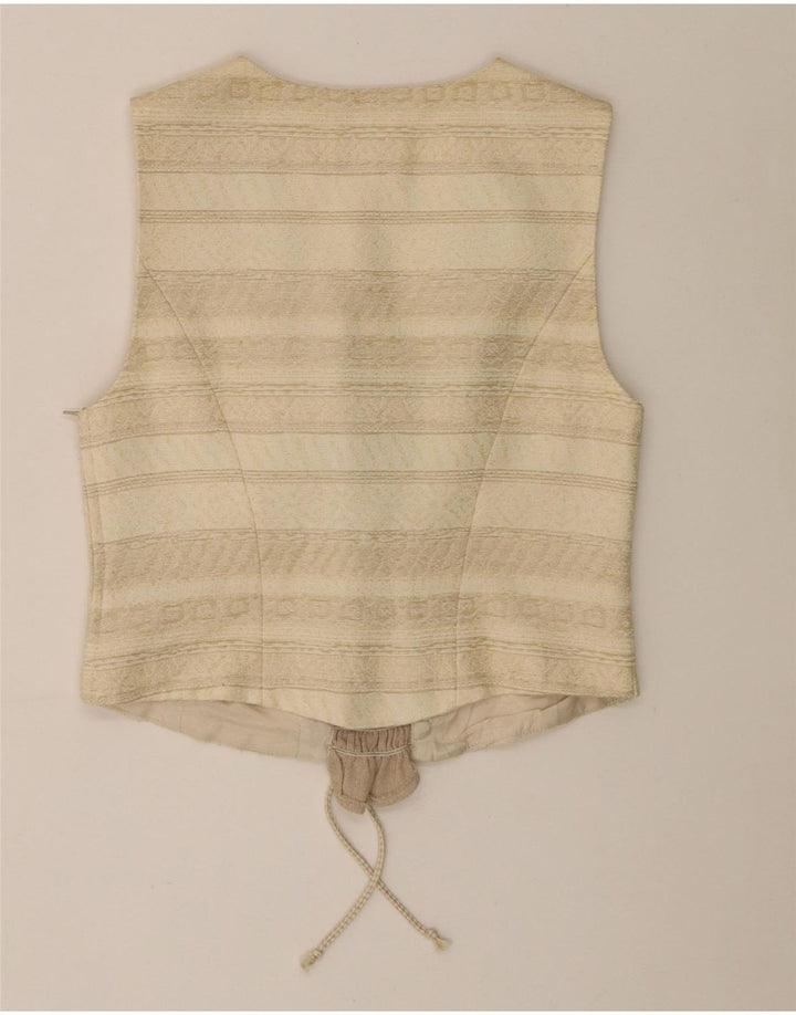 Vintage Dame Crop Top UK 12 Medium Beige Stribet Acetat