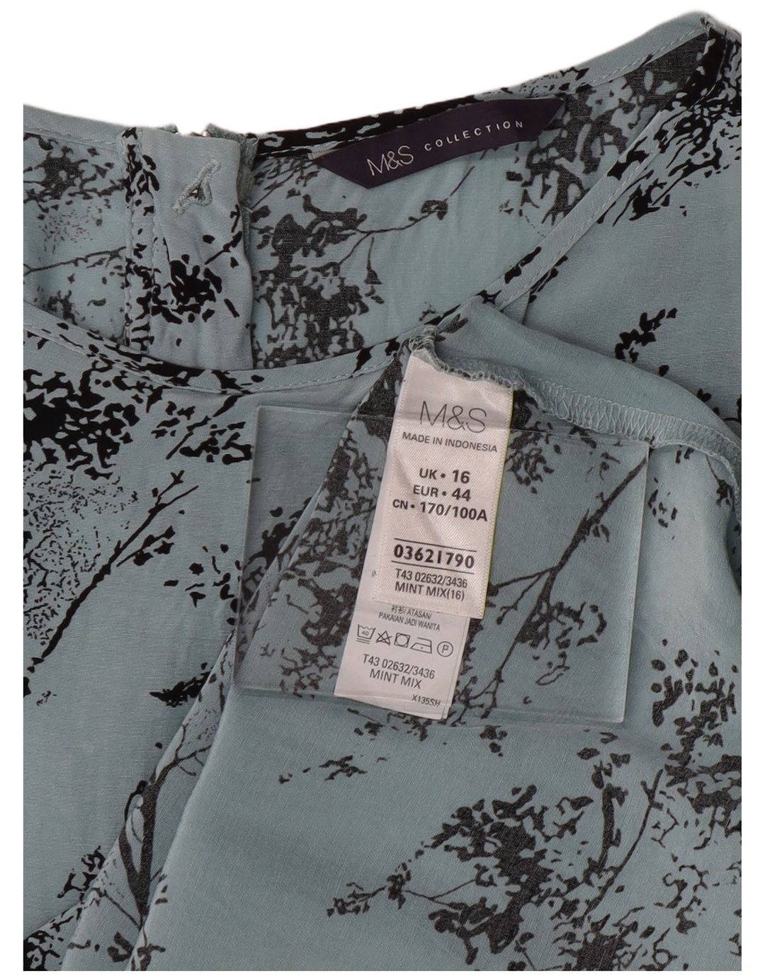 MARKS & SPENCER Womens Blouse Top UK 16 Large  Blue Floral Cupro