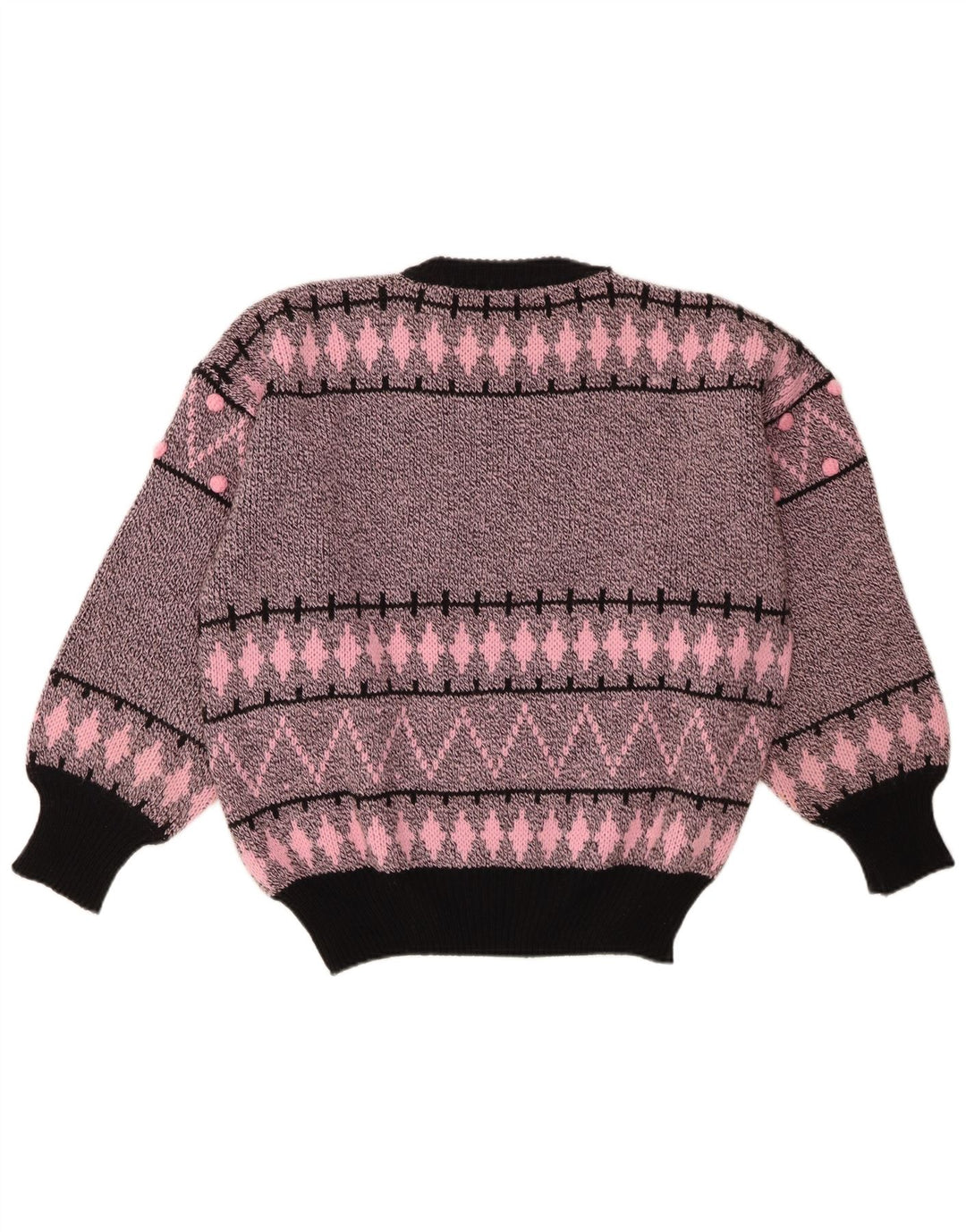Vintage dame sweater med rund hals EU 40/42 Medium Pink Geometrisk