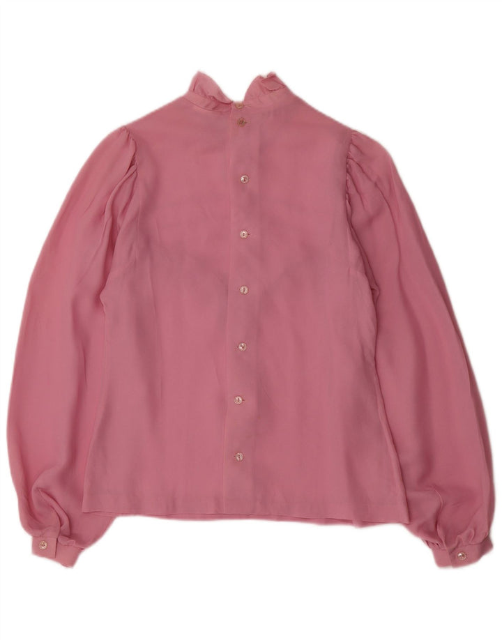 Vintage Dame Langærmet Bluse Top UK 12 Medium Pink