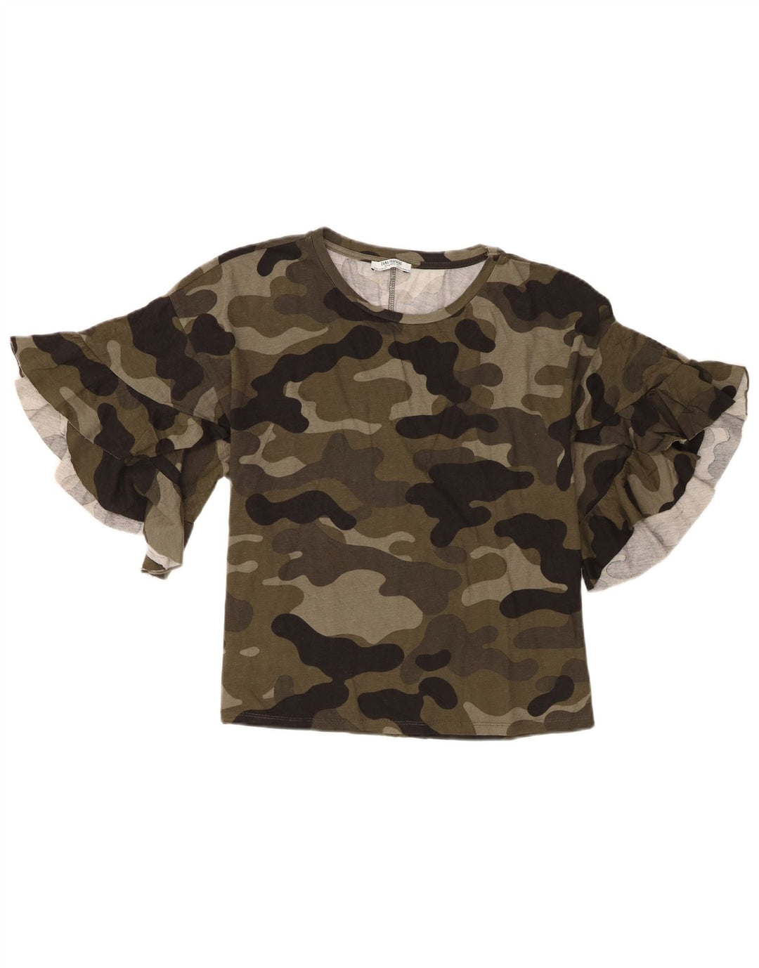 Zara Trafaluc Bluse Top UK 14 Medium Grøn Camouflage