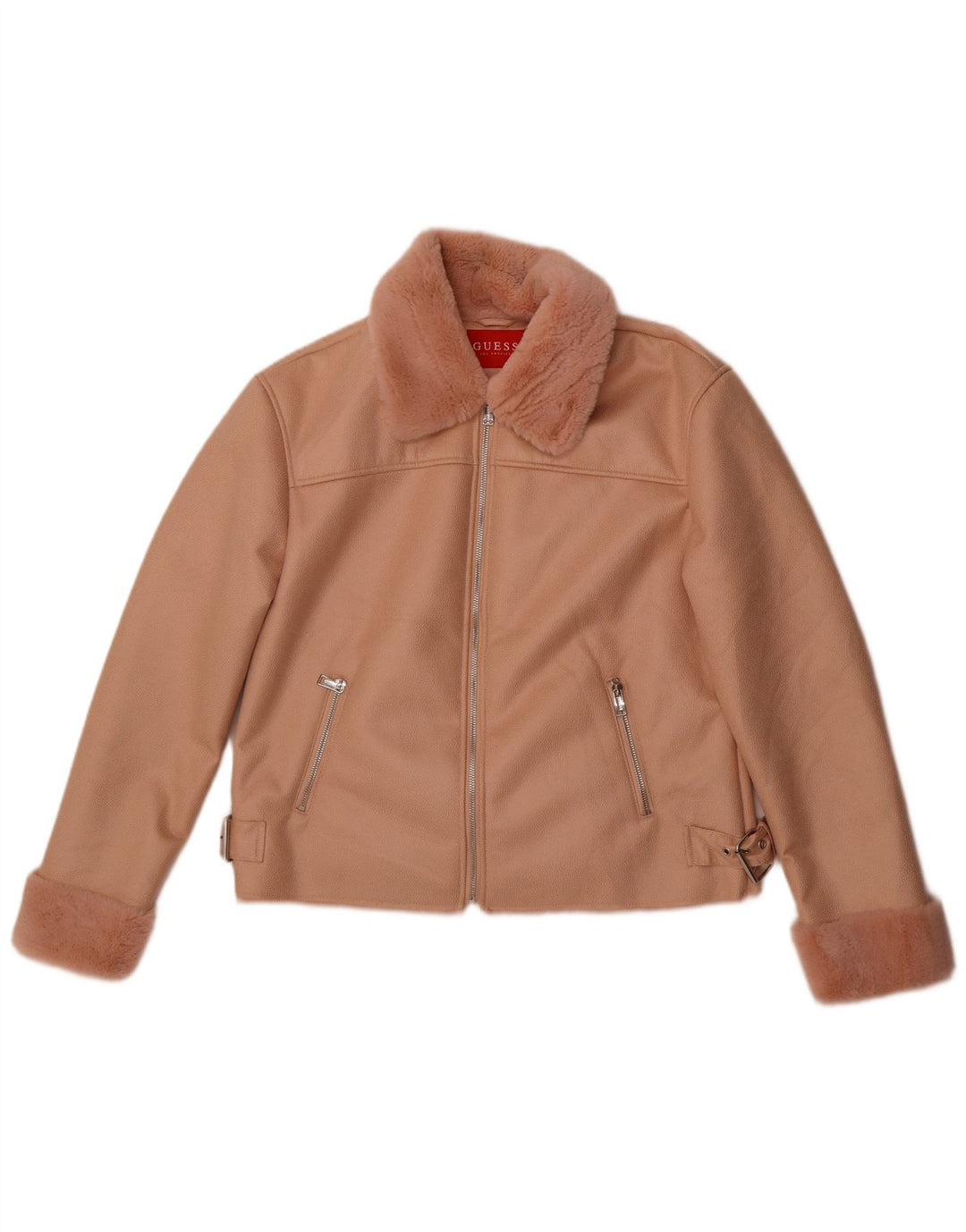 Guess Sherpa-jakke i imiteret læder til kvinder UK 12 Medium Pink Polyester