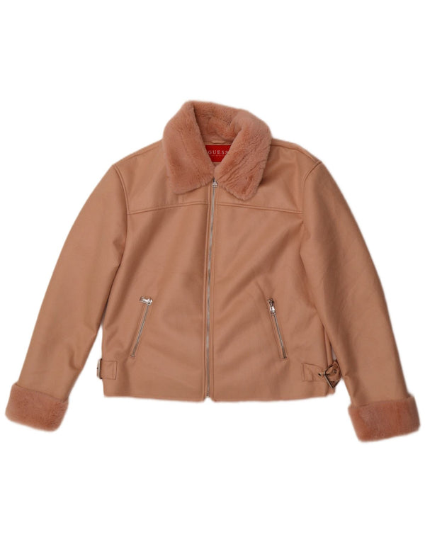 Guess Sherpa-jakke i imiteret læder til kvinder UK 12 Medium Pink Polyester