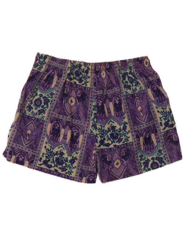 Equipe Womens Swimming Shorts UK 14 Large Purple Patchwork Cotton